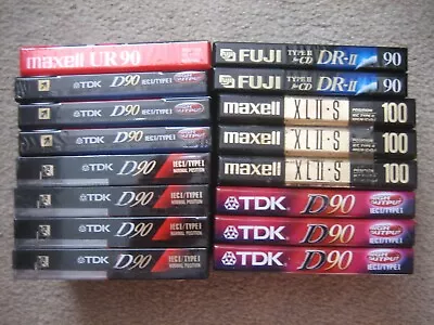 16 Assorted Factory Sealed Blank TDK D90 Maxell XLSII Fuji DRII Cassette Tapes • $29