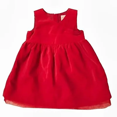 Old Navy Infant Girls 12-18 Mo Dress Valentines Velvet Tulle Red Flower Accent • $15.99