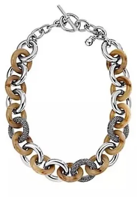 Michael Kors Silver Horn Chain Link Choker Necklace Crystal Pave MKJ1479 • $120