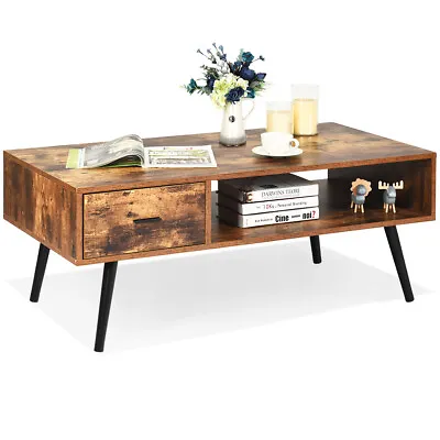 $94.98 • Buy Retro Coffee Table Mid Century Modern Living Room Furniture W/Open Storage Shelf