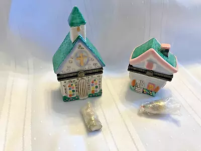 Easter Church And Rabbit House Hinged Trinket Boxes • $22.50