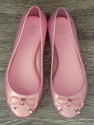 Melissa Women's US 3 Pink Jelly Ballet Flats Rose Gold Bow Princess Kids Youth • $20
