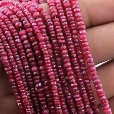 1 Strand Ruby Micro Faceted Silver Coated Rondelle BeadsDyed Ruby Gemstone • $19.79