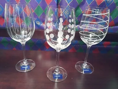 Set Of 3 ~ Mikasa Cheers ~ Clear Glass ~ Festively Etched ~ Wine Goblets • $37.50