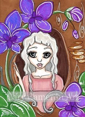 ACEO Original Painting Big Eye Tree Fairy Flower Fantasy Outsider Art- C Cameron • $4.99