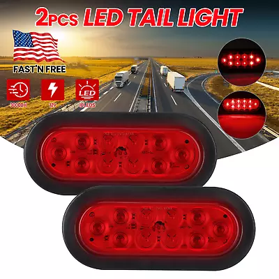 2PCS DOT Submersible Red 6  Oval LED Trailer Tail Light Kit W/ Grommet & Plug US • $14.39