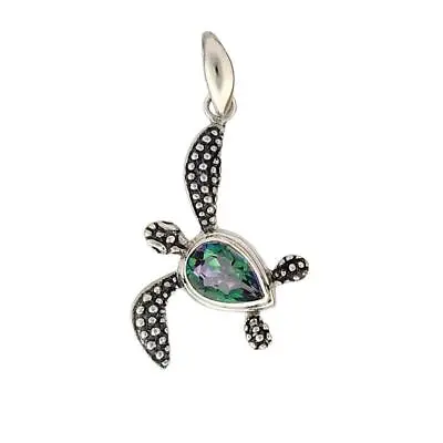 Faceted Mystic Quartz Sea Turtle Pendant Sterling Silver Jewelry • $34