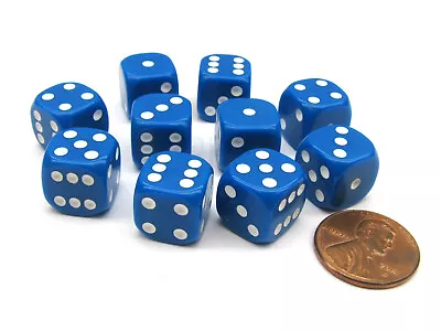 Pack Of 10 12mm Round Edge Opaque Small Dice - Blue With White Pips • $6