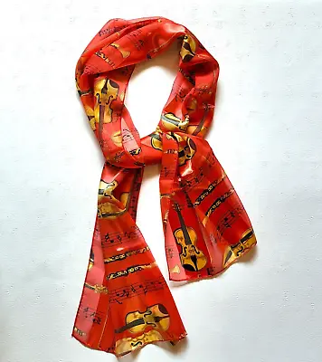 Red & Gold Musical Instruments & Notes Silky Long Scarf 58  • $18