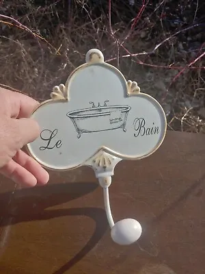 Bathroom Sign Single Hook Le Bain Claw Bathtub Vintage Italian Metal Look Cream • $15.99