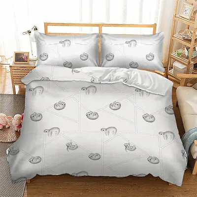 Sloth White Quilt Doona Duvet Cover Set Single/Double/Queen/King Size Bed • £27.89