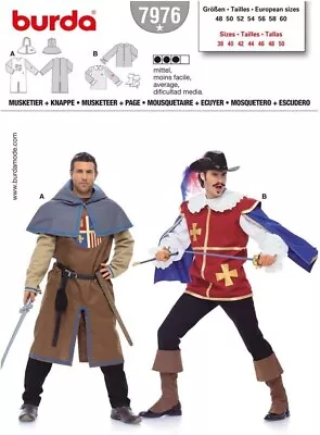 Burda 7976 Mens Musketeer Costume Sz 39 -50 Sewing Pattern • $13.40