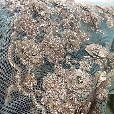 Beaded Embroidery Lace Fabric 3D Flower Lace Material Dress Bridal Wedding 130cm • £7.29