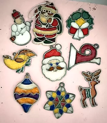 Vintage Stained Glass Style Christmas Ornaments Sun Carchers . LOT OF 9 • $19
