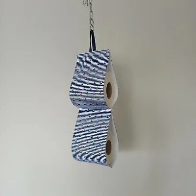 Vintage Fabric Toilet Rolls Holder. Nautical Bath Decor. Blue Boats Bath Storage • £12.99