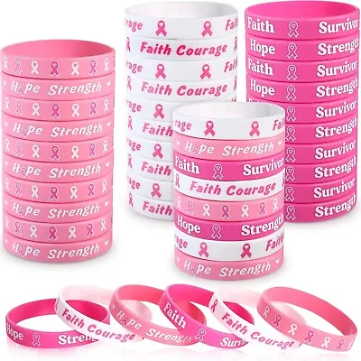 3 Pieces Breast Cancer Awareness Bracelets Silicone  Wristbands Pink Ribbon Brac • £5.99