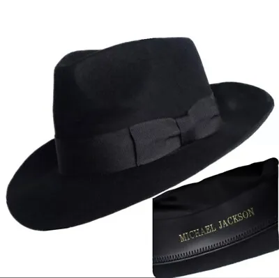 Michael Jackson Black Fedora Hat With Gold MJ Label Reproduction • $57