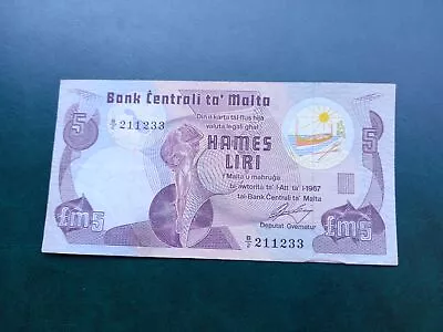 MALTA 5  Liri Banknote 1979 • $29.95