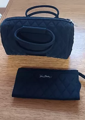 Vera Bradley Solid Black Quilted Double Handle Satchel And Zippered Wallet  • $25