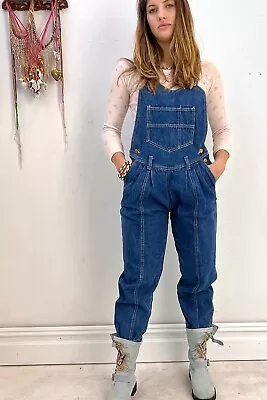 Vintage 80s Pleated Dark Wash Denim Jean Bib Overalls Jumpsuit Tapered Sz. Med. • £101.50