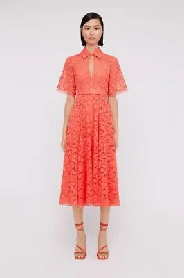 $750 • Buy Scanlan Theodore Pink Melon French Lace Short Sleeve Dress Size 12 (L) RRP:$1800