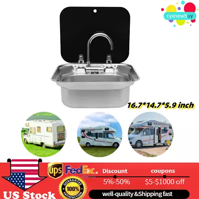 RV Bar Kitchen Sink Stainless Steel Caravan Camper Hand Wash Basin With Faucet  • $150.10