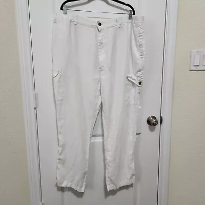 Caribbean Mens 48x30 Pants 100% Linen White Cargo Pants Hawaiian Vacation  • $25