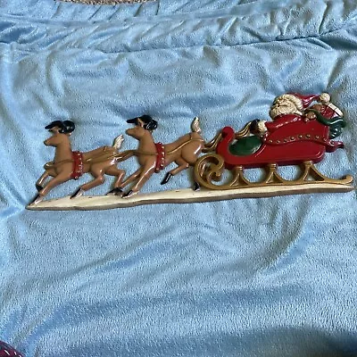 Vintage Sexton Santa Sleigh Reindeer Christmas Holiday Metal Wall Hanging • $14.99