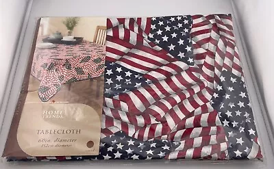 Home Trends Tablecloth 60in Round “Oh Beautiful” American Flag America USA NEW • $18.99