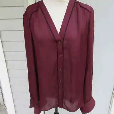 Vince Roll Tab Long Sleeve Button Front Sheer Silk Blouse Medium Burgundy • $30