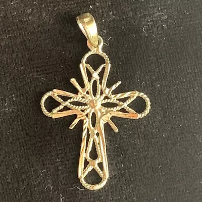 Vintage Gold Tone Delicate Dainty Ornate Open Work Faceted Cross Pendant • $9.95