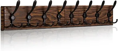 Coat Rack Wall Mount Wooden Wall Coat Rack With 8 Tri Metal Hooks For Hanging • $36.61