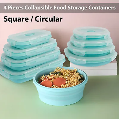 4Pcs Collapsible Food Storage Containers With Lids Round/ Rectangle Alzyl • £18.89