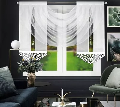 £25.99 • Buy Novelty Net Curtain With Swags White Felt Panel CRISTAL.