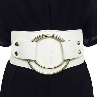 Women Wide Elastic Buckle Belt Corset Girdle Leather Waistband • £7.99