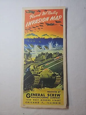 Rand McNally Invasion Map D Day WWII WW2 1940's Homefront Advert Ephemera • $24.90