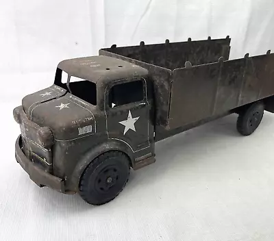 Vintage MARX LUMAR US ARMY Troop Carrier Truck 18.5  Military Hauler 1950s Steel • $59.98