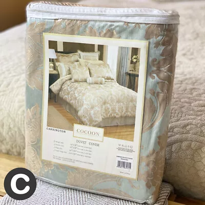 Luxury Single Duvet Cover Woven Jacquard Carrington Duck Egg Linen Floral • £12.95