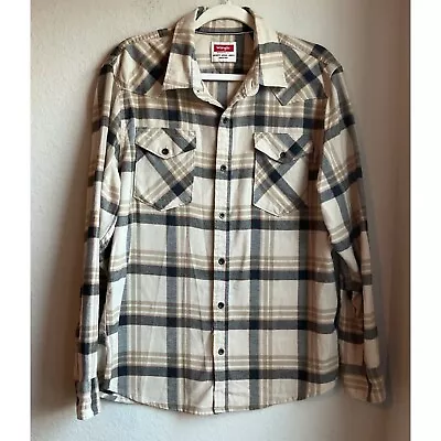 Wrangler Mens Size Large  Plaid Western Flannel Cotton Shirt • $13.12
