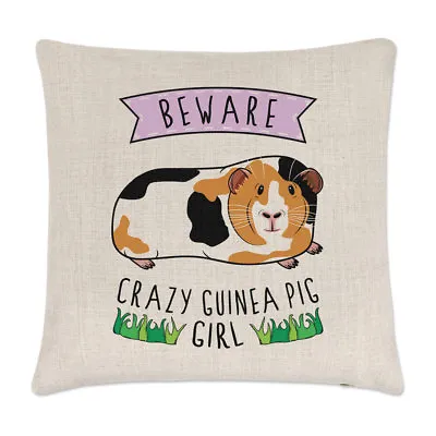 $19.77 • Buy Beware Crazy Guinea Pig Girl Linen Cushion Cover Pillow - Funny Animal Pet