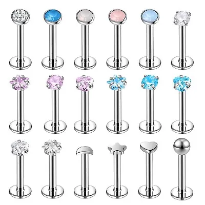 16G Surgical Steel/Acrylic Labret Lip Piercing Set CZ Cartilage Earring Jewelry • $8.49