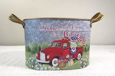 Patriotic 4th Of July Galvanized Metal Bucket Red Truck & Dog 7” Susan Winget • $10