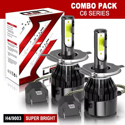 H4 9003 LED Headlight Bulbs Hi Low Beam Conversion Kit 6000K White • $13.29