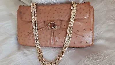 Vintage Genuine Ostrich Clutch/Shoulder Bag With Amber Closure • $55
