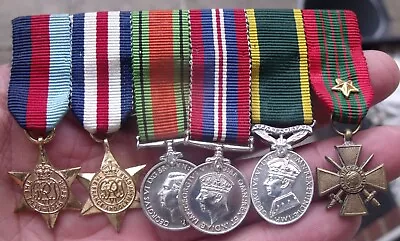 Ww2 Miniature Medal Group 1939-45 F & G Stars War & Defence Croix De Guerre. • £40