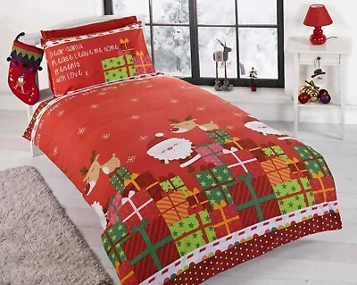 £12.50 • Buy Dear Santa Toddler Junior Cot Bed Duvet Cover Christmas Quilt Bedding Set Red