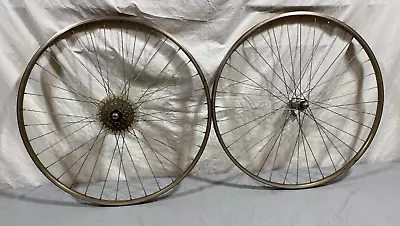 RARE Vintage Araya Gold Anodized Aluminum 6-Speed 700C Road Wheelset Sansin Hubs • $159.95