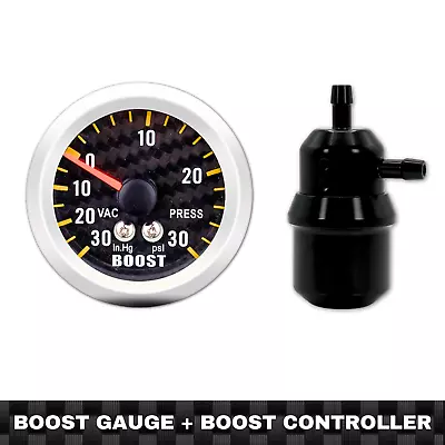 Carbon Fiber Boost Gauge 0-30PSI + Black MBC Adjustable Manual Turbo Controller • $69.95