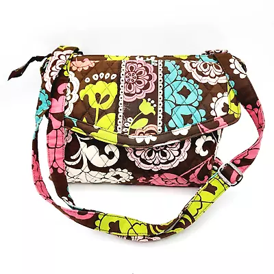 Retired Vera Bradley LOLA Crossbody Shoulder Bag Brown Floral Quilted Fabric • $18.95