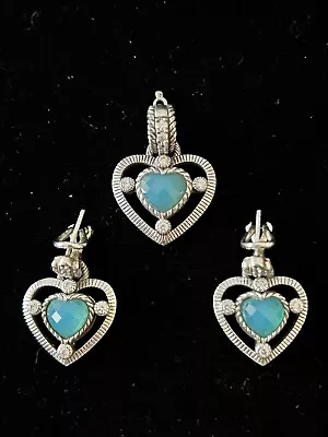 Judith Ripka Blue Chalcedony Heart 925 CZ Enhancer With Matching Drop Earrings • $135